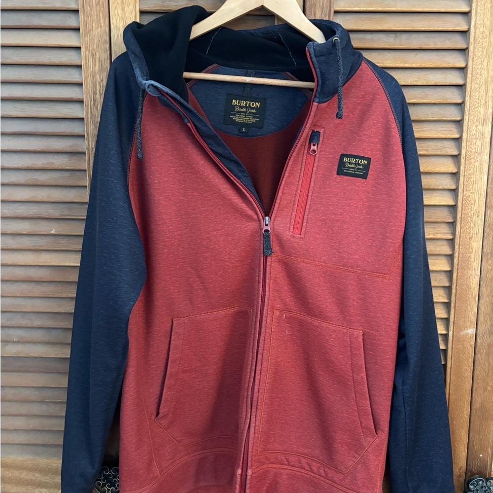 Burton Heathered Red and blue zip up hoodie.
